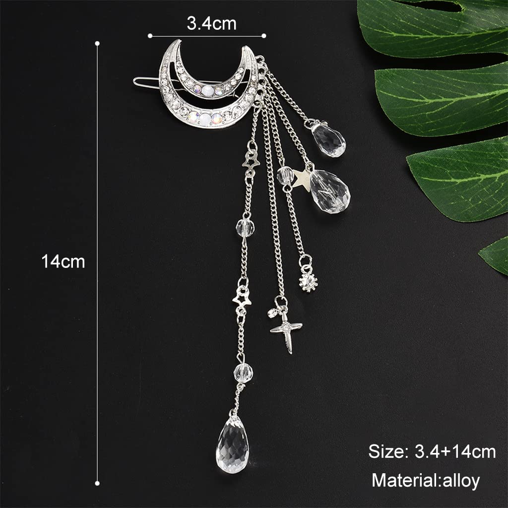 PALAY® Rhinestone Hair Clips for Women Stone, Ladies Hair Clips for Women Girls Bridal Headpieces Moon Tassel Hair Pins Hair Barrets Hair Accessories