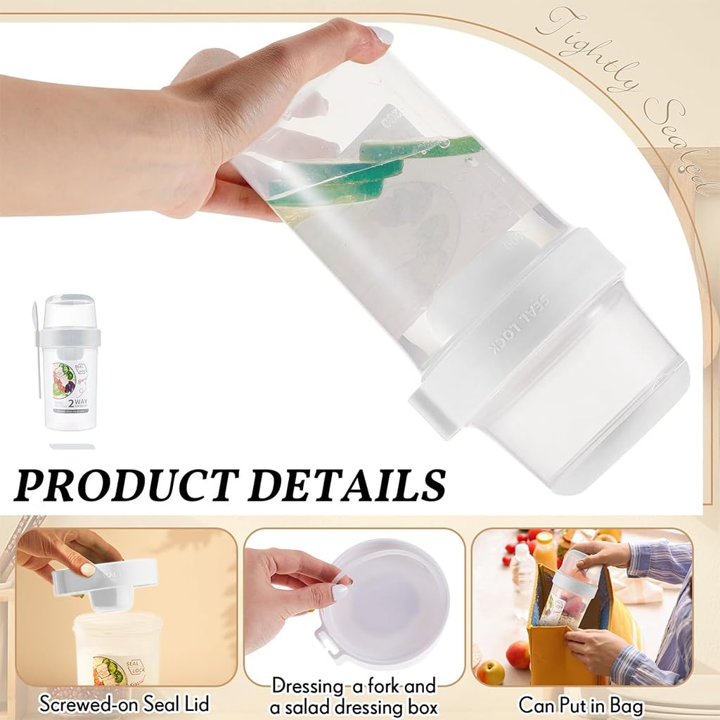 HASTHIP Breakfast On the Go Cup for Yogurt and Oats with 350ml and 760ml Dual Containers | Leak-Proof PP Jar Featuring Screw Cap and Detachable Sauce Case
