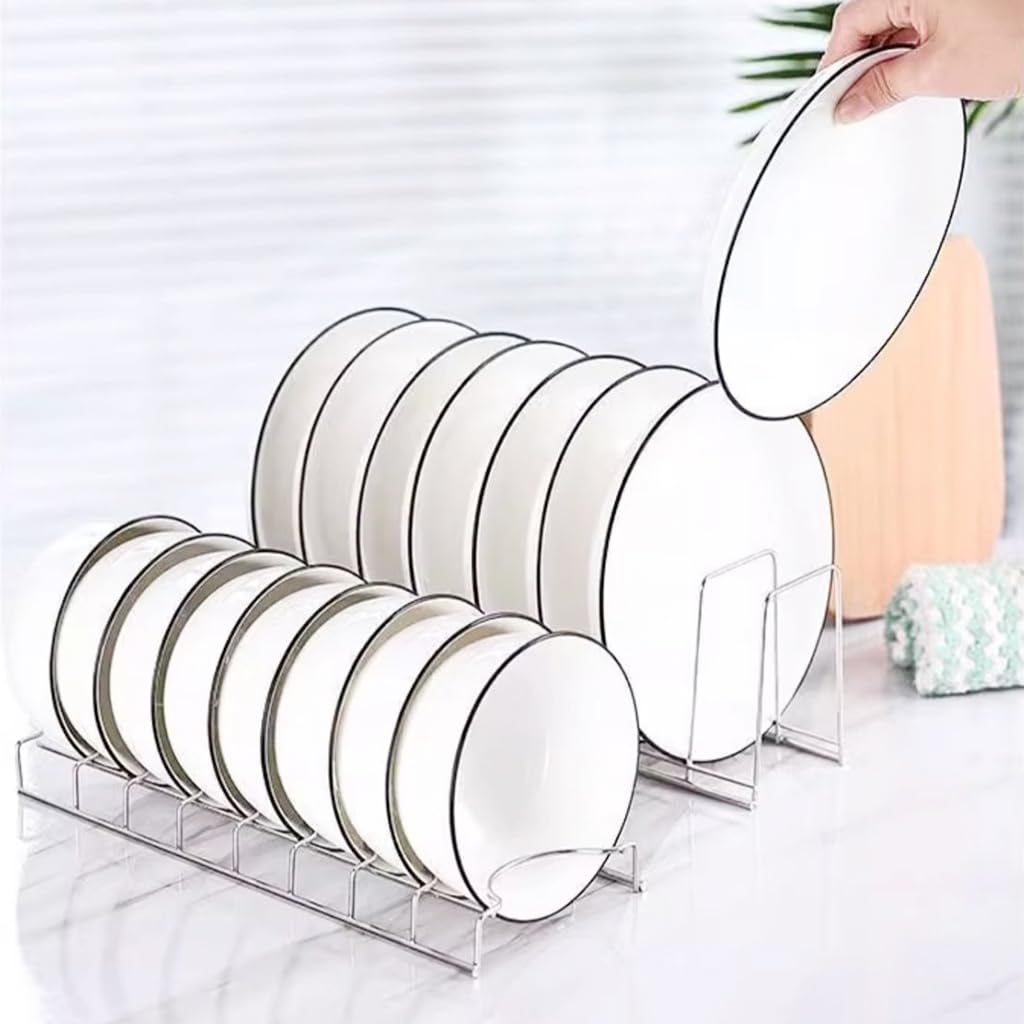 Supvox® Kitchen Dishes Holder Bowl Organizer Combo Set of 3pcs Dish Plates Bowl Drying Holder 8-Slot Design Stainless Steel Dinnerware Organizer Drying Racks for Dishes, Plates, Bowls