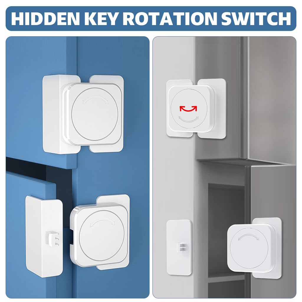 SNOWIE SOFT Child Safety Locks for Cabinets and Drawers 12PCS with Rotatable Knob | No Drill Adhesive Baby Proofing