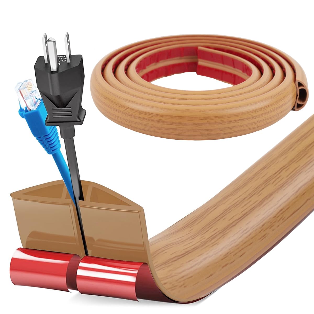 HASTHIP Floor Cord Cover for Home and Office with Self Adhesive Backing 6.6ft PVC Sleeve