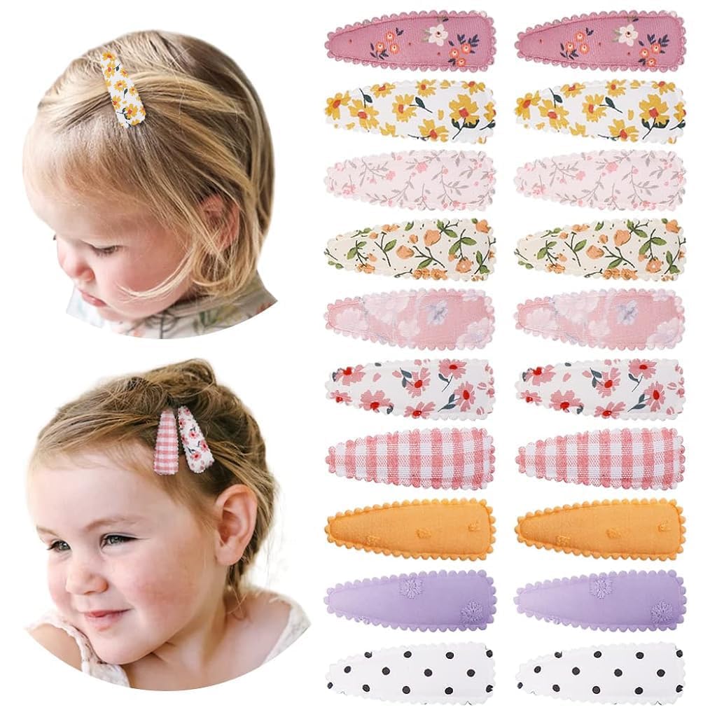 PATPAT® 20Pcs Girl Hair Clips Floral Print Toddler Hair Clips Non Slip Wrapped Snap Hairpins for Kids Barrettes Hair Accessories for Baby Toddler Girls, Light Color