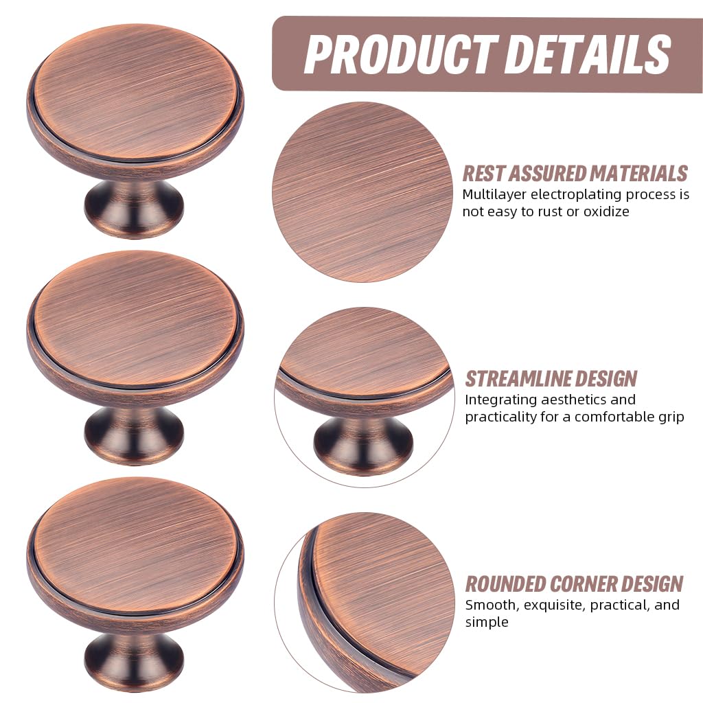 HASTHIP knobs for drawers with 1.29 in round ergonomic grip and brushed brown zinc alloy | 3 piece set