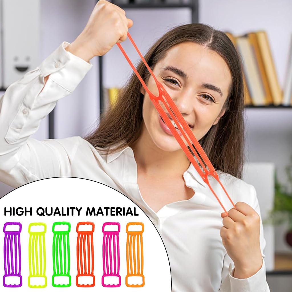 PATPAT Kids Hand Strength Trainer 6Pcs for Sensory Play with Ergonomic Puller Handles | TPR Colorful Stretch Bands for Ages 3–8