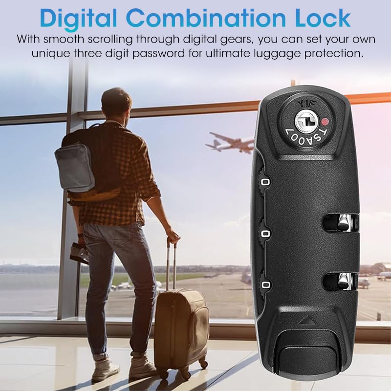 HASTHIP® TSA Locks for Luggage, Portable TSA Customs Code Lock, 3-Digit Number Combination Padlock TSA Lock Luggage, TSA007 Approved Zipper Number Lock, Suitcase Travel Bag Code Combination Locks