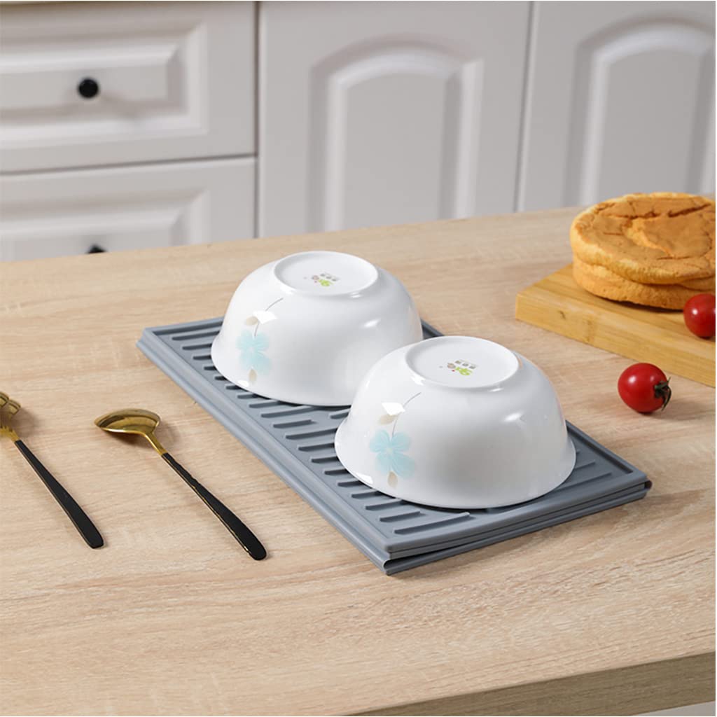 Supvox Silicone Dish Drying Mat for Kitchen Utensils 24 x 13 in with Trifold Design | Heat Resistant and Slip Proof