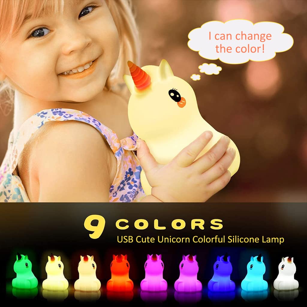 Verilux® Baby Night Light Kids Lamp Silicone Nightlight USB Cute Unicorn Colorful Silicone Lamp Creative Mini LED Pat Sleeping Light Decor Birthday Gift