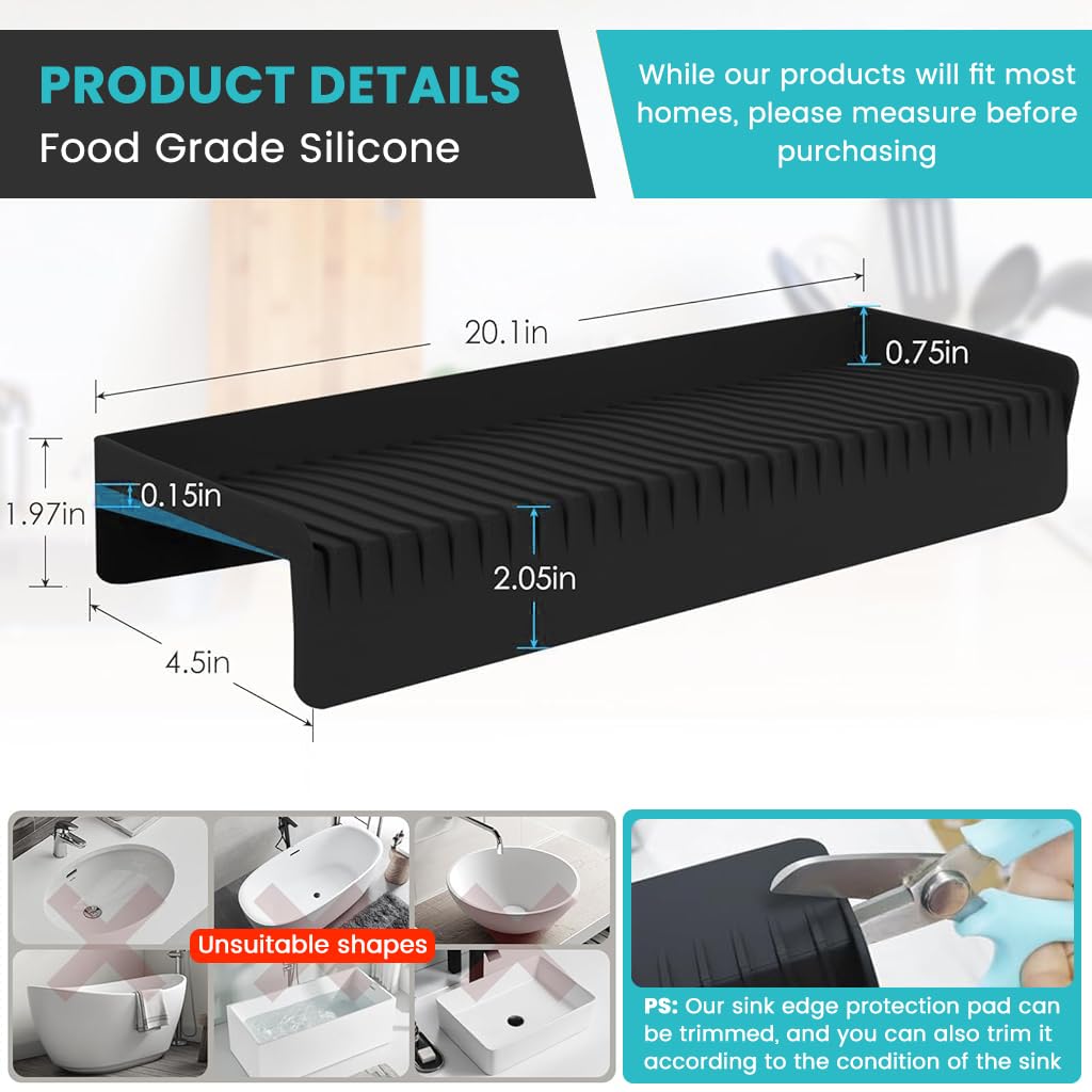 HASTHIP Silicone Sink Edge Protector for Kitchen and Bathtub 4x20 in | 5° Tilt Splash Guard