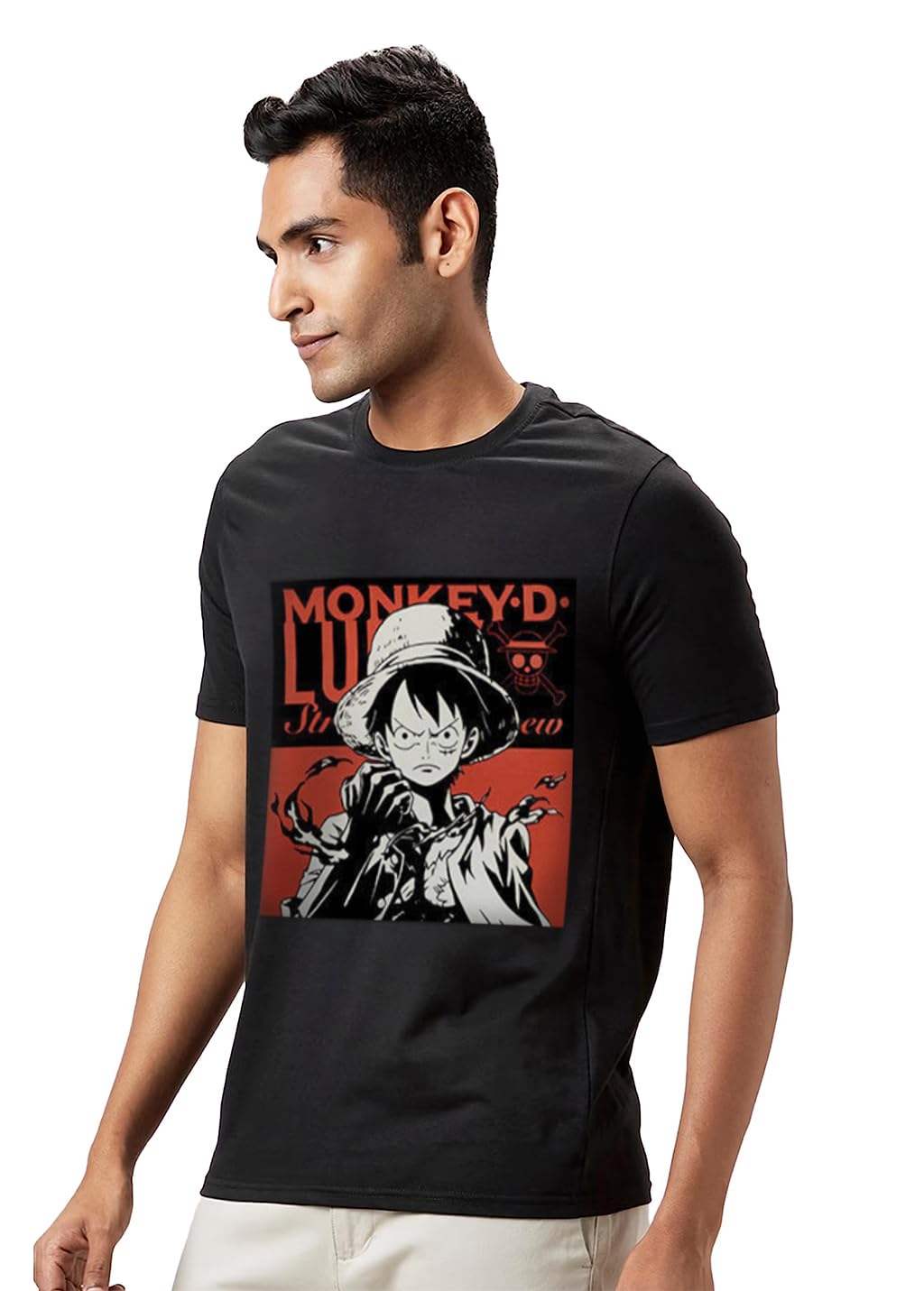 GUSTAVE Fashion T Shirt featuring Monkey D Luffy HD Digital Print Black Dacron Fabric for Men Women | Bust 20.5 in