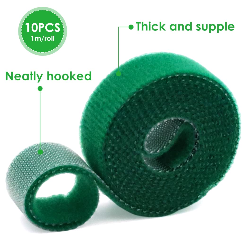 HASTHIP Plant Tie Strap for Tomato and Tree Support with Hook Loop Design 10pcs 1m Nylon Rolls