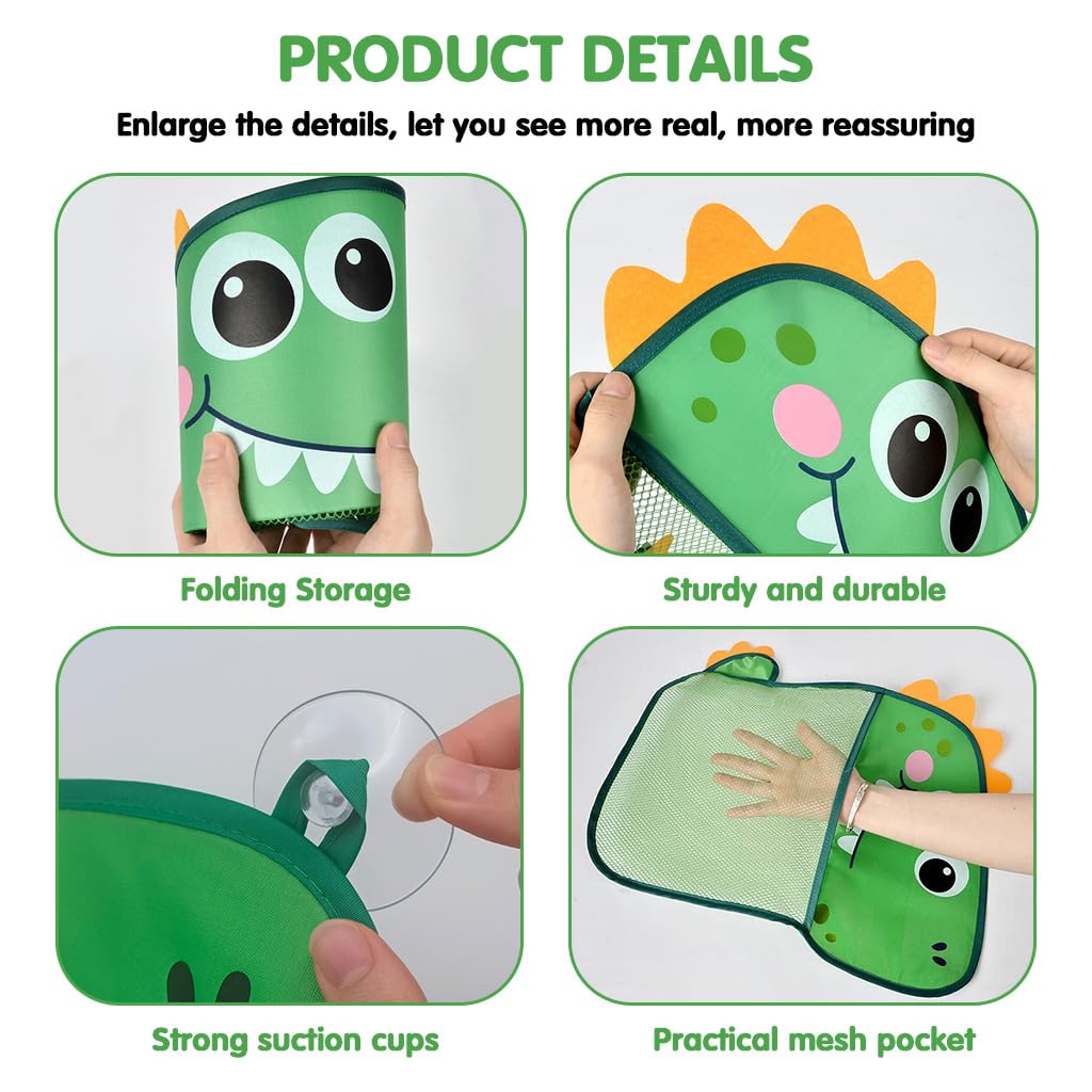 SNOWIE SOFT Bath Toys Storage Bag for Bathroom with Strong Suction Cup Hooks and Quick‑Dry Mesh