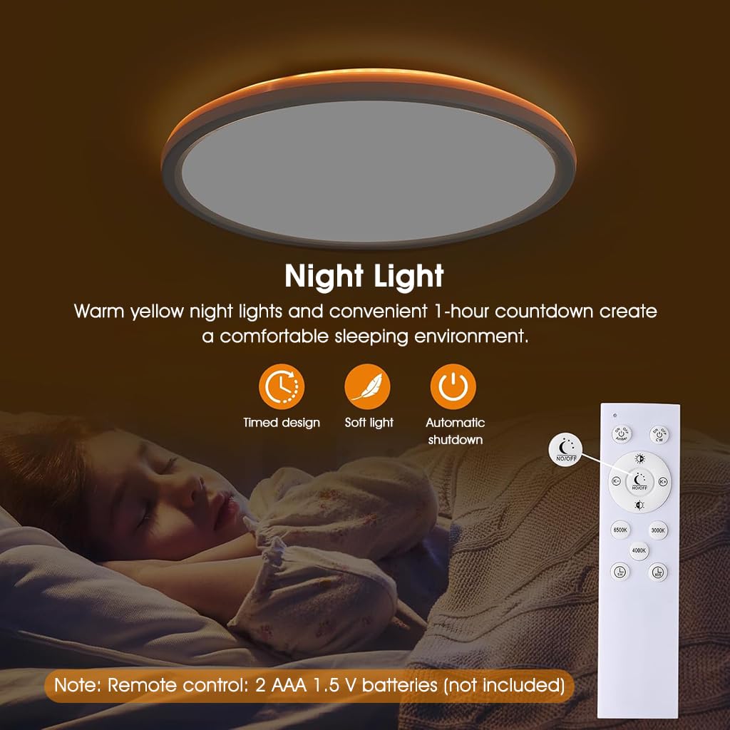ELEPHANTBOAT LED Ceiling Light with Remote Control 24 W 3 Color Dimmable White | 1800K Night Light