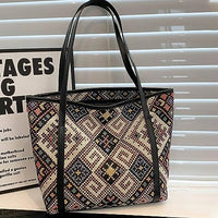 PALAY® Tote Bag for Women Vintage Jacquard Print HandBags With Zipper Closure Leather Large Capacity Shoulder Bag for Shopping, Commuting, School