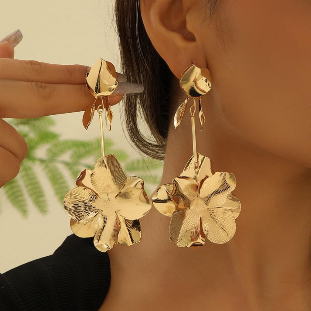 Zibuyu Floral Dangle Gold Long Earrings for Women featuring Lightweight Comfort | Elegant Jewelry Gift for Bridal and Evening Wear
