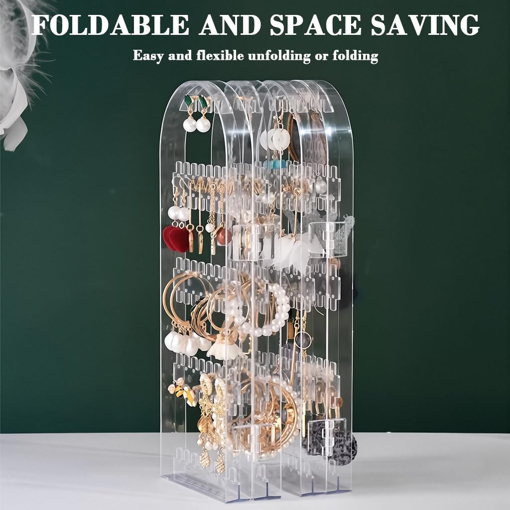 HASTHIP Earrings Display Stand for Desk with 4 Panel Folding Structure and Clear Design | Portable Jewelry Organizer