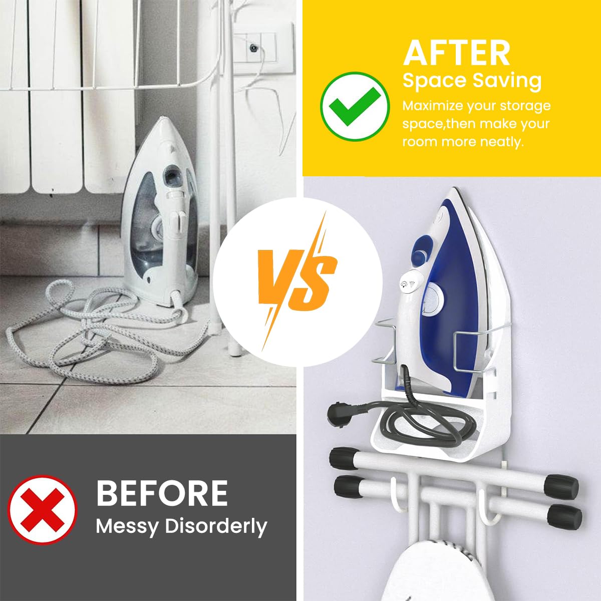 HASTHIP Wall Mount Iron Board Hanger for Laundry Room with Removable Hooks | 3 PCS Plastic and Metal Organizer