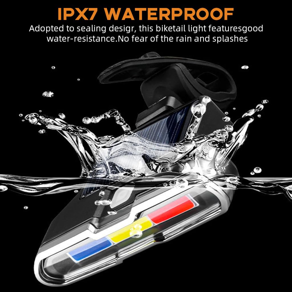 Proberos LED Cycle Light for Bicycle with Solar Power and USB Recharge | 3-Color Waterproof Tail Light