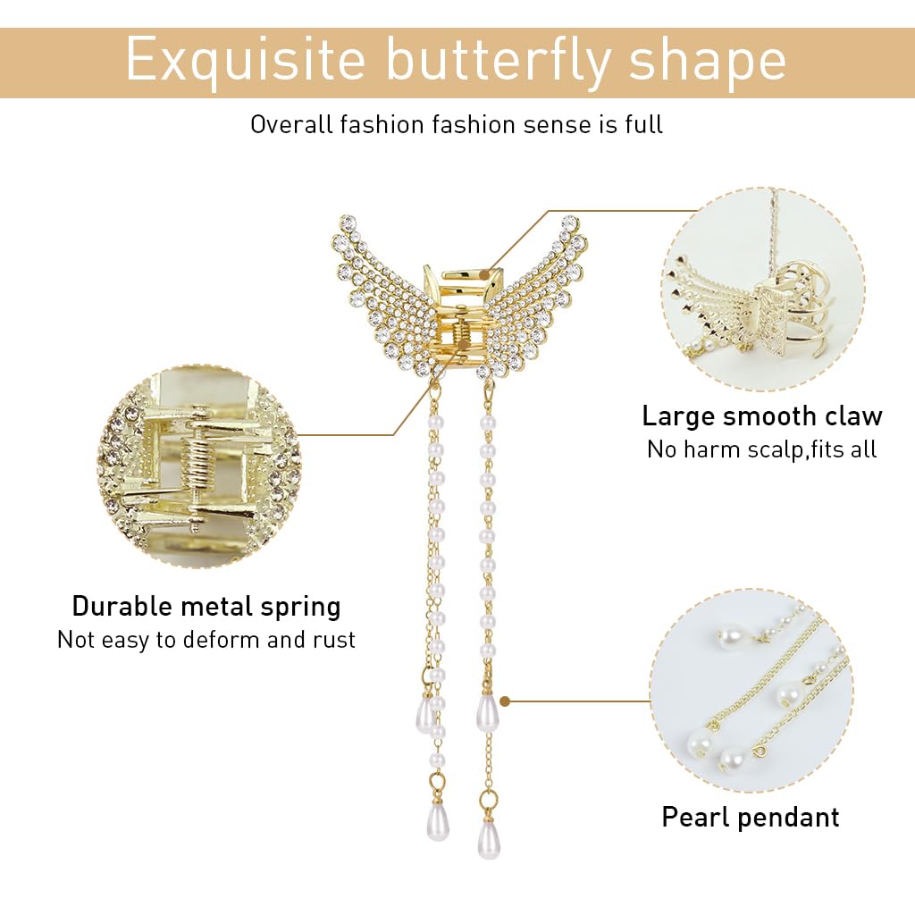 ZIBUYU Butterfly Hair Clips for Women with Rhinestones and Pearl Tassels | Elegant Accessory for Hairstyles and Gifts