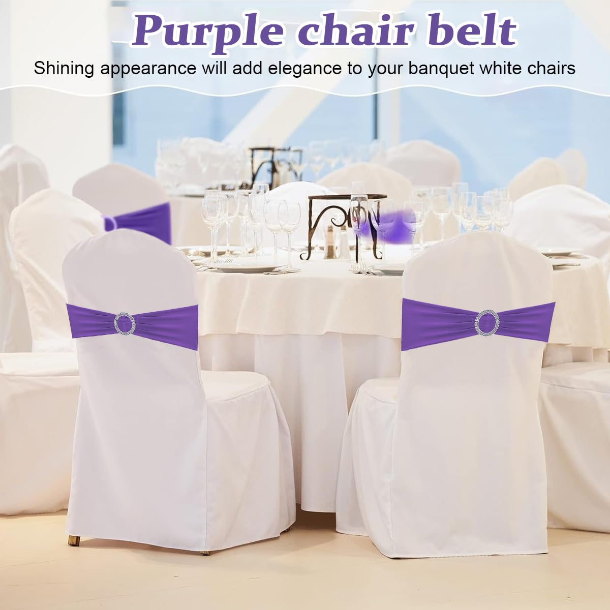 HASTHIP® 20Pack Chair Sashes Chair Bows Stretch Chair Sashes Spandex Chair Cover Band with Buckle for Wedding Hotel Banquet Birthday Party Home Decorations, Purple