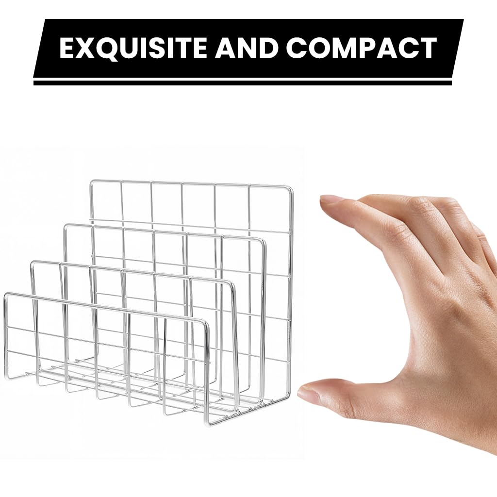 Zibuyu 3 Tier Metal Book Organizer for Home Office with Wire Design | Silver Desktop File Holder