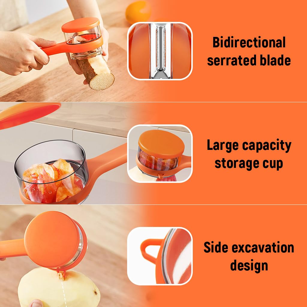 Supvox® Kitchen Peeler with Peel Collection Bin Stainless Steel Peeler Anti-slip Handle Design Utility Kitchen Peeler for Fruit Vegetables