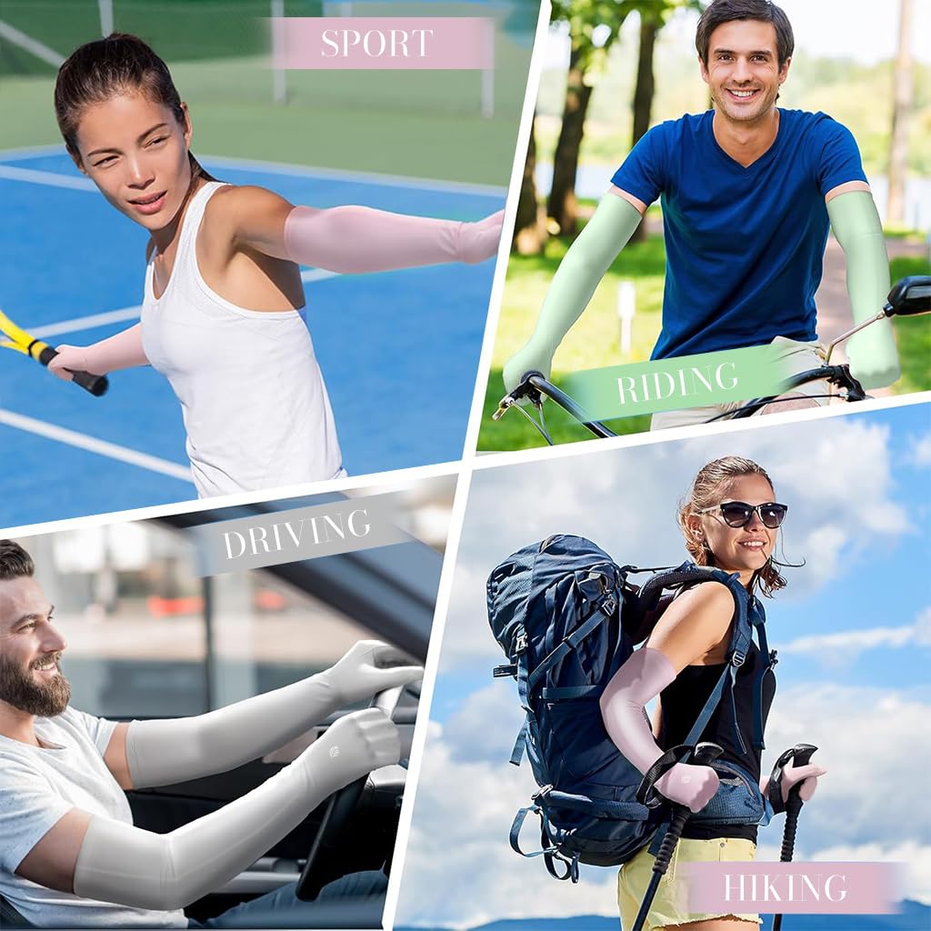 Venzina UV Sun Protection Arm Sleeves for Outdoor Sports with UPF 50+ & Anti Slip Band | Cooling Nylon Ice Silk Design for Women Girls