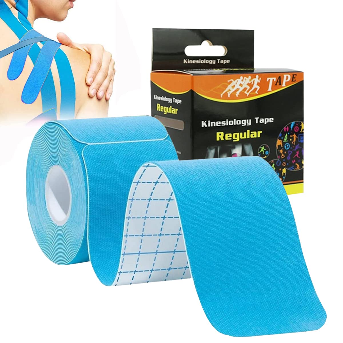 HANNEA® Waterproof Breathable Kinesiology Tape, 5cm*5m Athletic Elastic Kneepad Muscle Pain Relief Knee Taping or Pain Relief, Injured Muscle Support, Blue