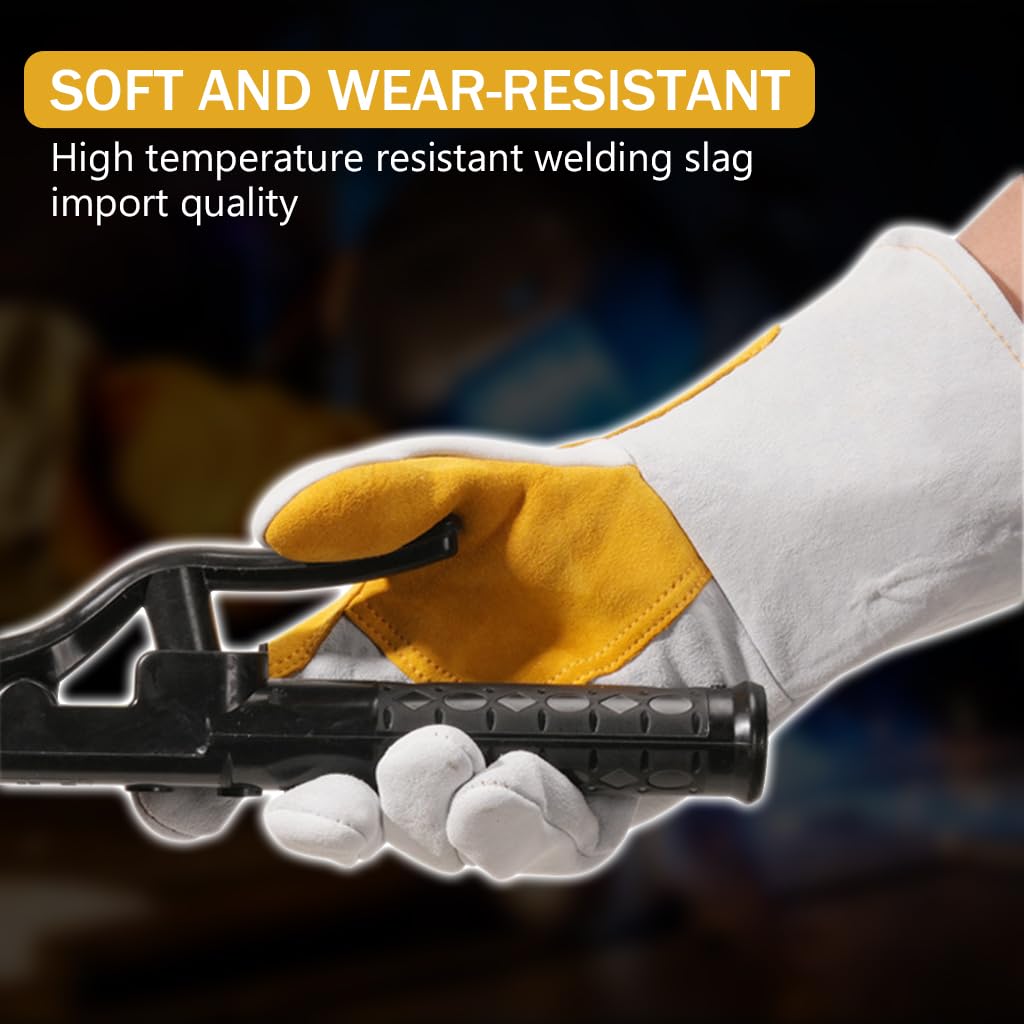 Serplex® 14 Inches Welding Gloves Protective Working Gloves Mechanic's Gloves Thicken Faux Leather Gloves Over the Wrist Anti-slip Working Gloves for Welding, Gardening, Woodwork