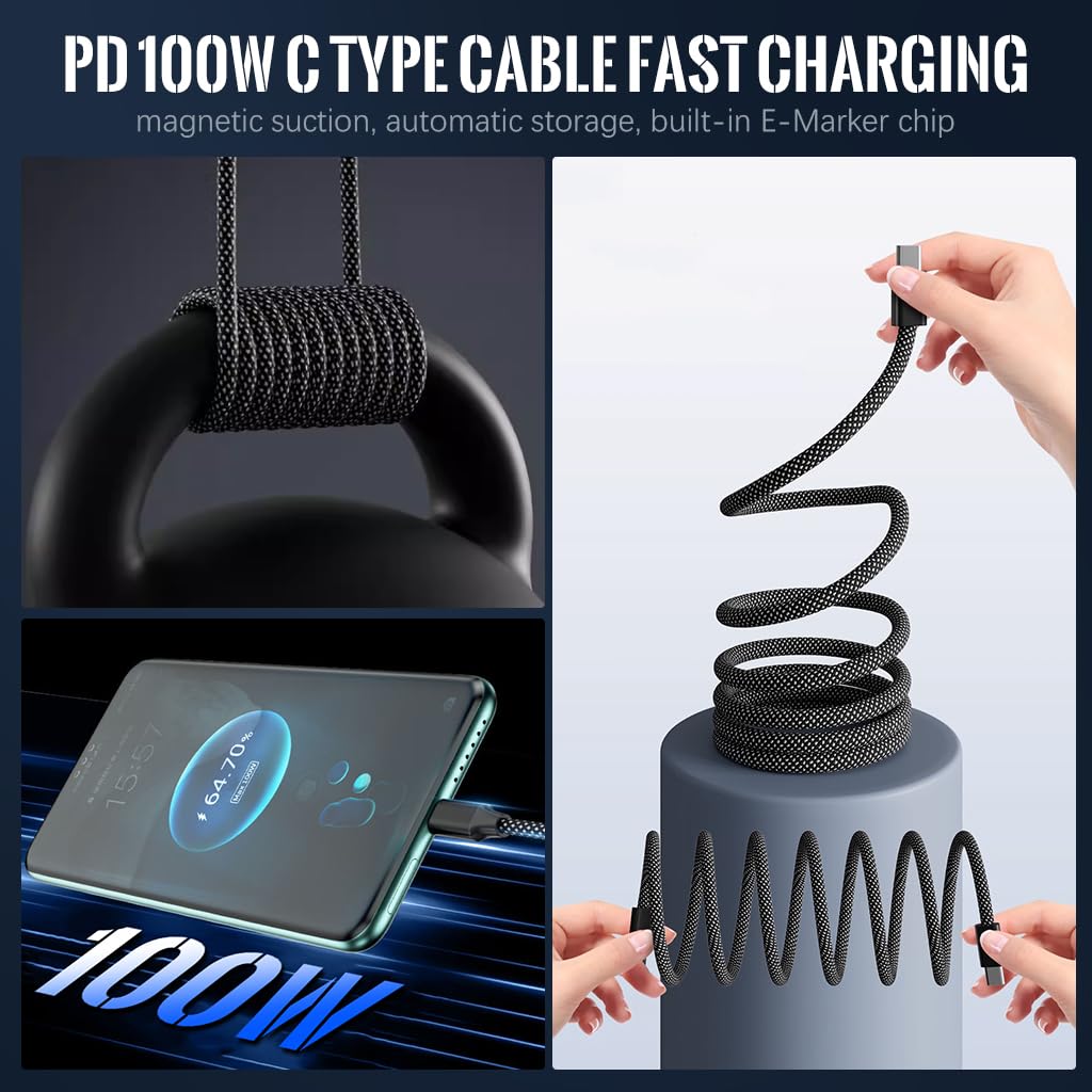 Verilux Type C to C Cable for Fast Charging with 100W Power Delivery and Magnetic Connectors | 3.3ft Nylon Braided 3 Pack