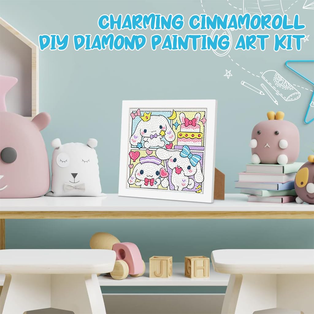 PATPAT DIY Diamond Art Kit for Kids 7 inches featuring Cinnamoroll with Wooden Frame | Fun Desk Craft Gift