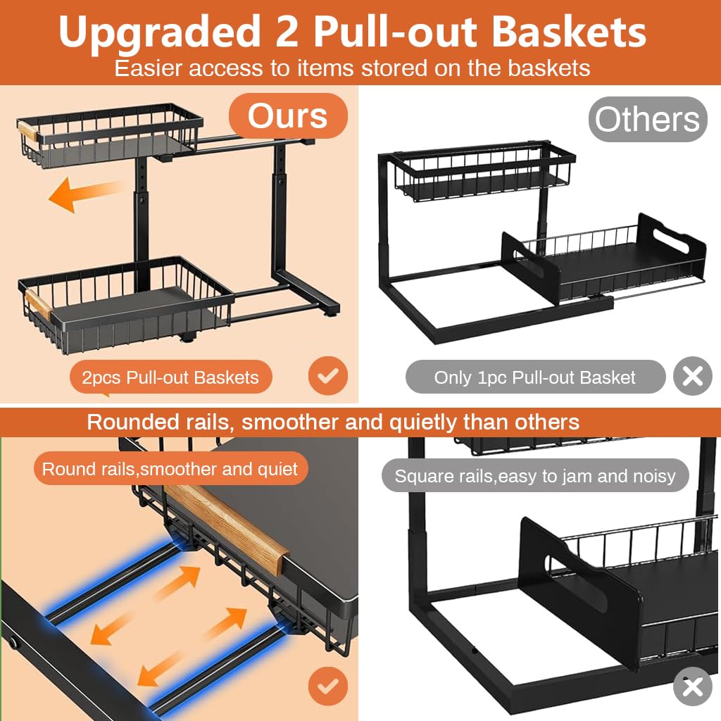 Supvox Kitchen Organizer Rack for Countertop and Under Sink Storage featuring 42–49cm Adjustable Double Layer Carbon Steel Stand