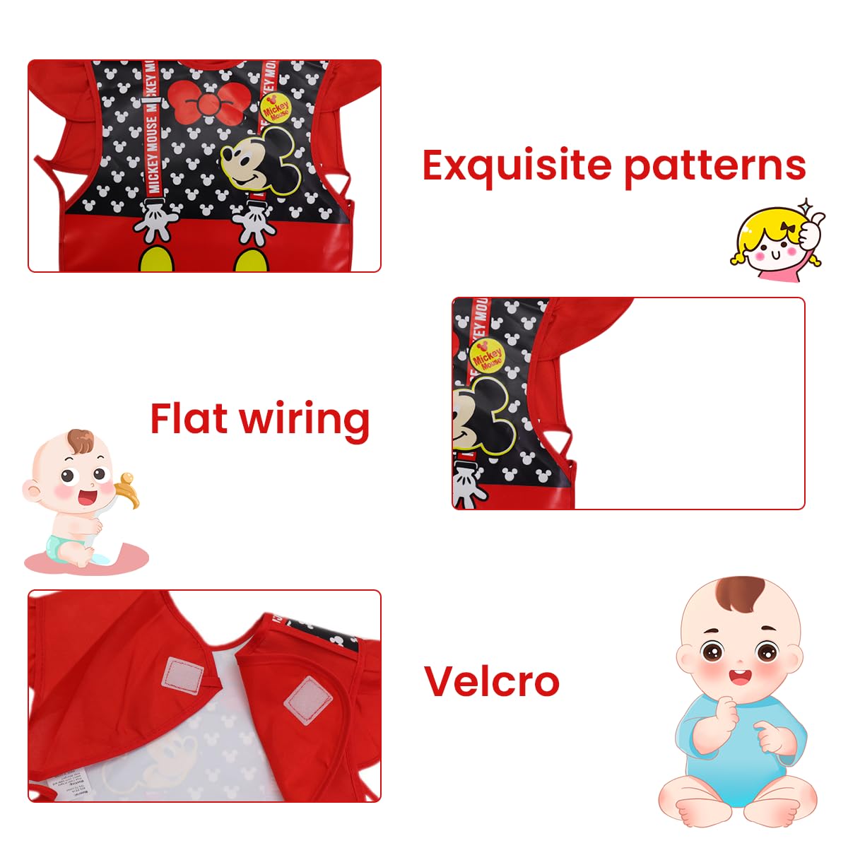 SNOWIE SOFT® Bibs for Baby Boy Girl 6 to 12 Months Baby Bibs Print Toddler Bib Waterproof EVA Baby Feeding Products with Catcher Pocket Baby Apron Baby Bib for Boys Girls 6-36 Months(Mic-key Mouse)