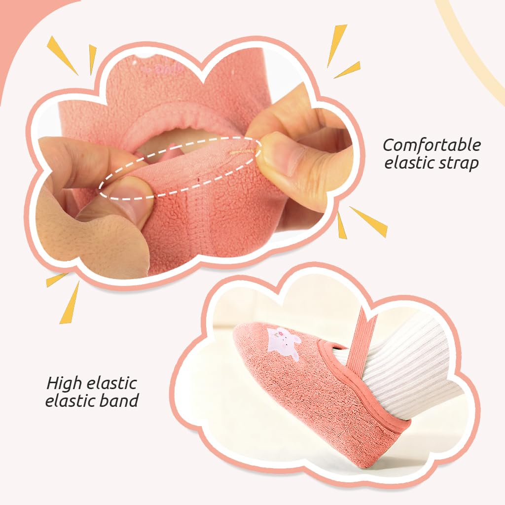 SNOWIE SOFT Cartoon Baby Shoes for 6 to 12 Months with Non Skid Sole and Elastic Strap | Pink Rabbit Gift