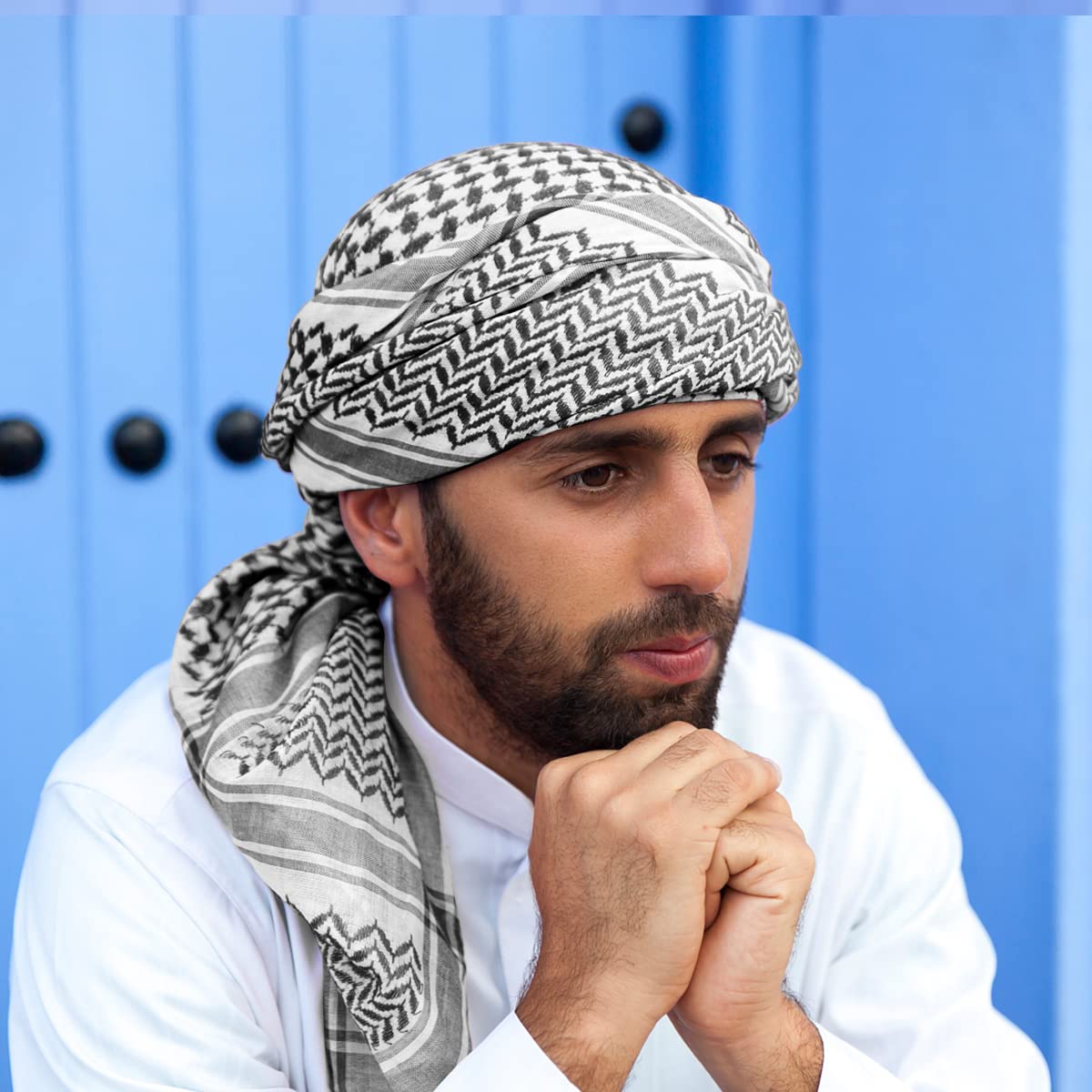 GUSTAVE Head Scarf for Men with 55 in Square Design featuring Jacquard Weave | Polyester Keffiyeh Shawl