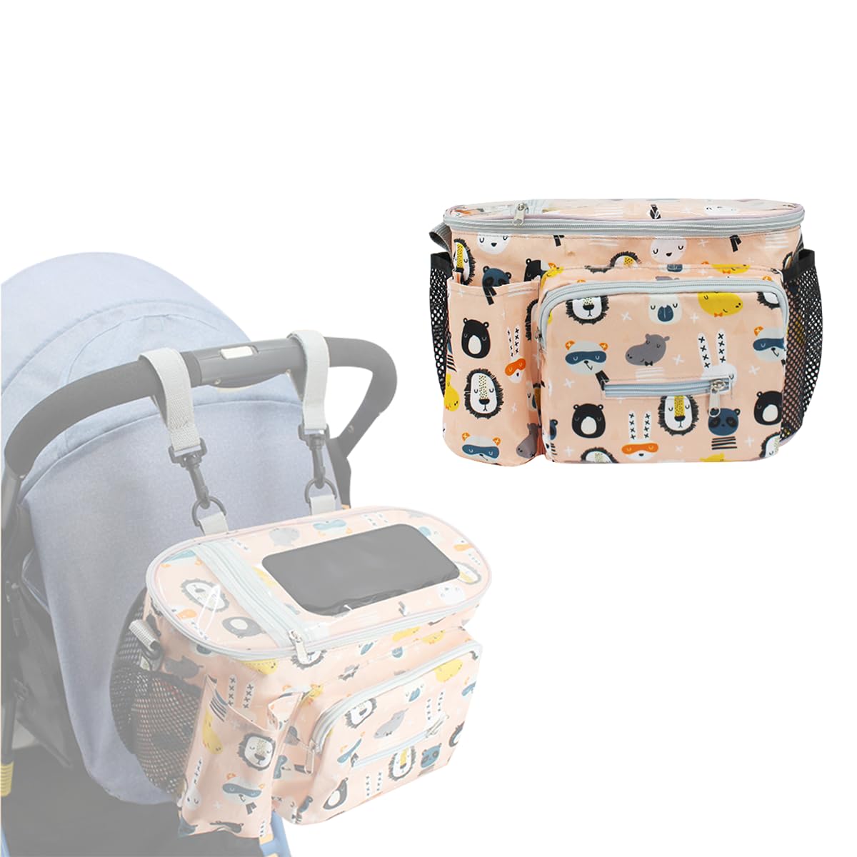 SNOWIE SOFT® Baby Stroller Bag Stroller Organizer Bag Attachable Large Organizer Pouch with Phone Pocket Milk Bottle Holder Water Bottle Holder Snack Bag Stylish Print Organizer Bag Christmas Gifts