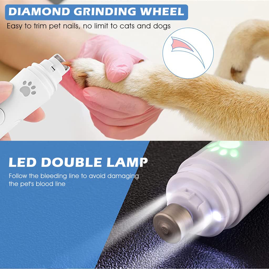 ZIBUYU Electric Nail Grinder for Dog and Cat with Dual LED Light and 3 Speed 8500rpm | USB Rechargeable Low Noise Trimmer