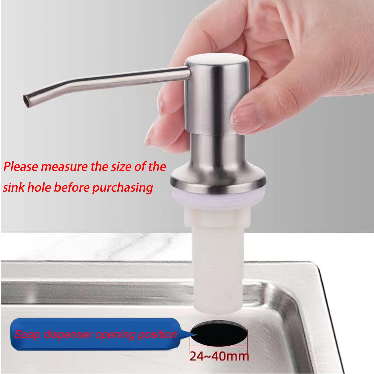 HANNEA® Soap Dispenser for Kitchen Sink Fixed Soap Dispenser with 47 Inches Tube 360 ° Rotatable Stainless Steel Press Down Soap Dispenser for Hand Soap, Lotion, Body Wash, Shampoo