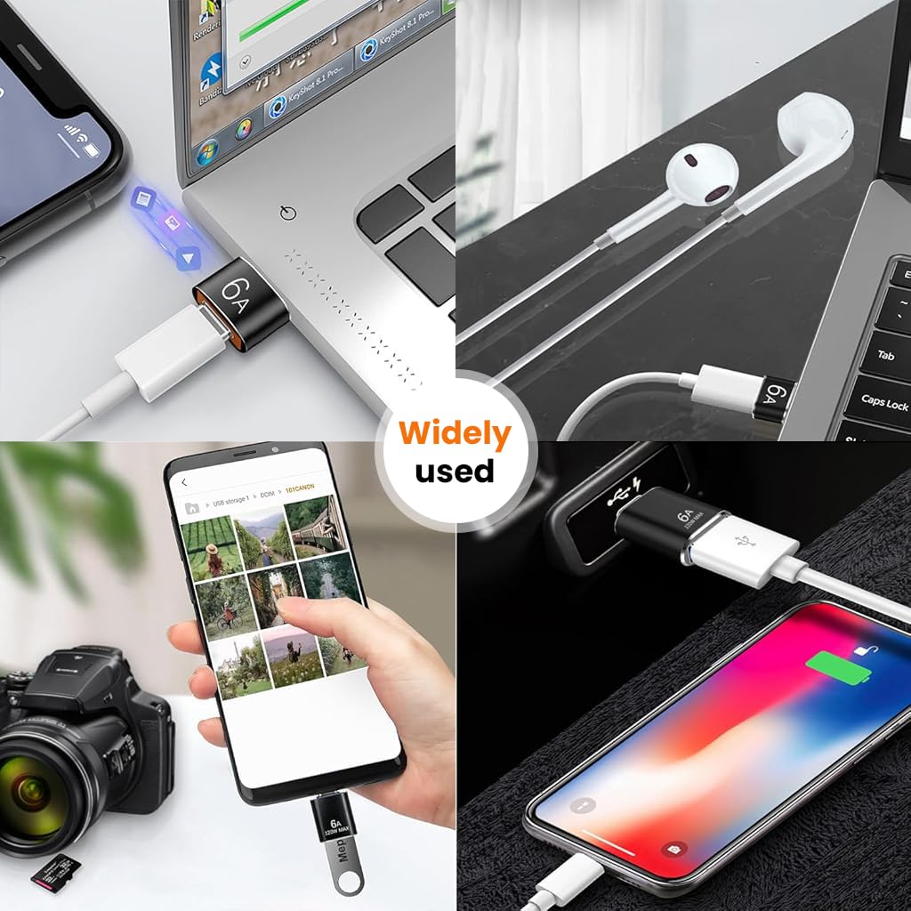 Verilux USB to Type C Adapters 4 Pack for iPhone 15/16 with 10Gbps Data Transfer | OTG Charging Support