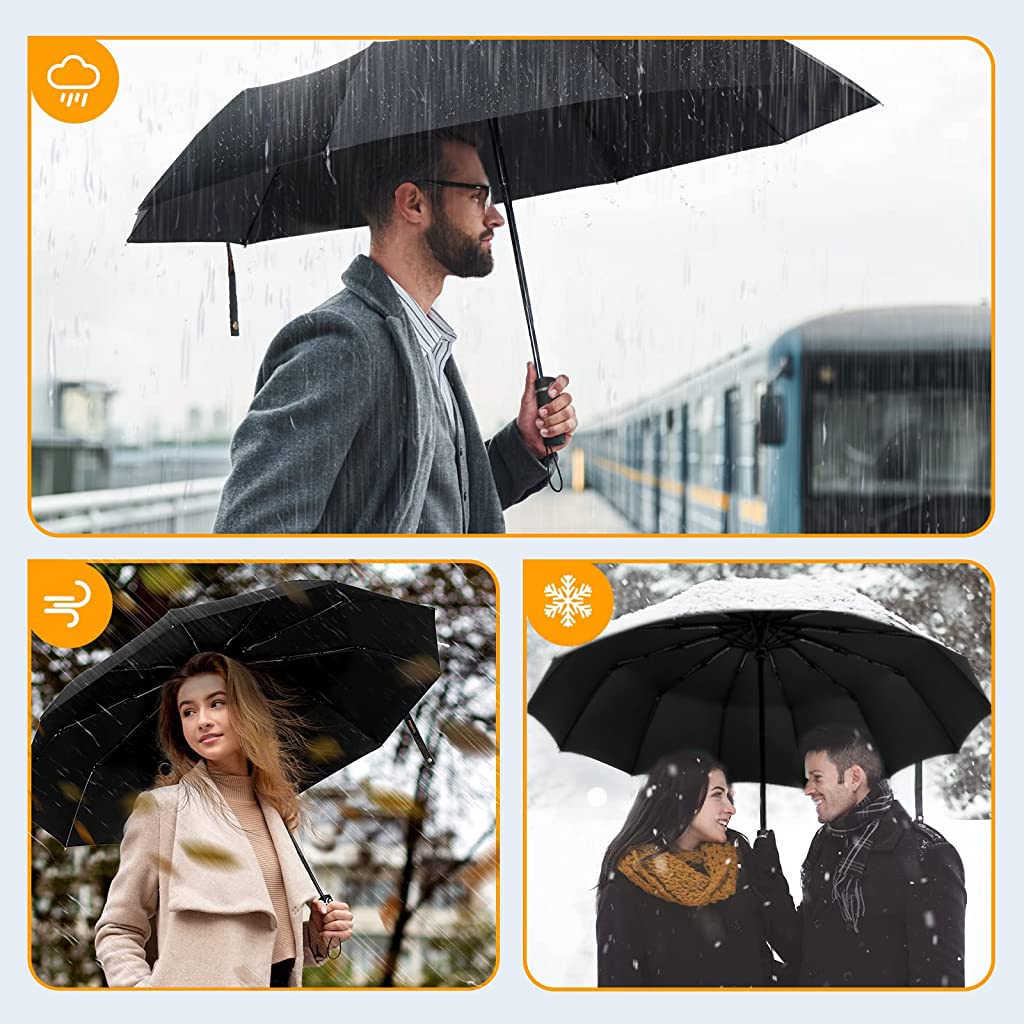 PALAY Umbrella for Men, Windproof Travel Umbrella Automatic Folding Umbrella, 3 Fold with Auto Open and Close Umbrella for Man, Women, Kids, Girls, Boys (Black)