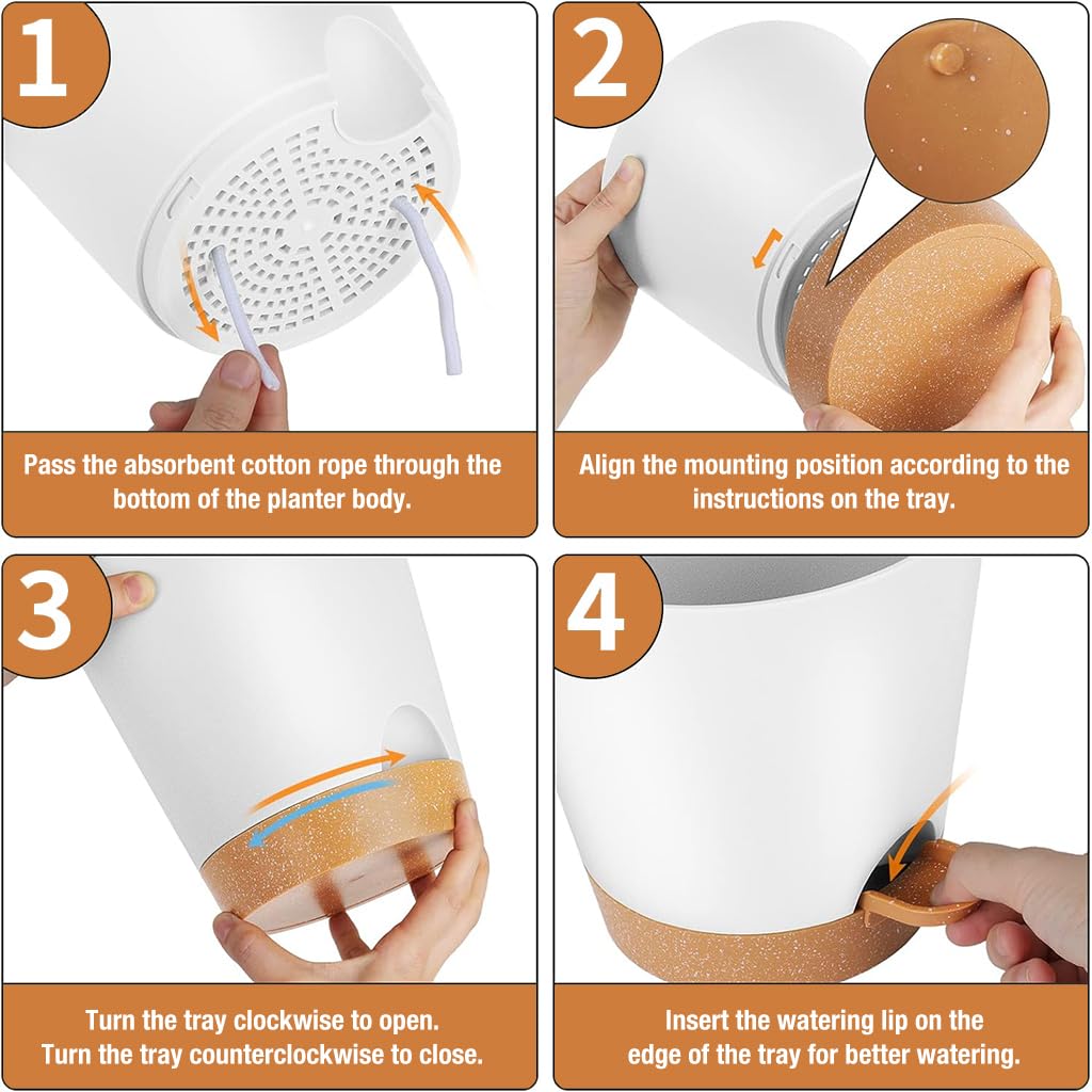 HASTHIP Self Watering Planters for Indoor and Outdoor Use featuring Drainage Holes and 6 Size Options | Recyclable Plastic Pots with Saucers in White