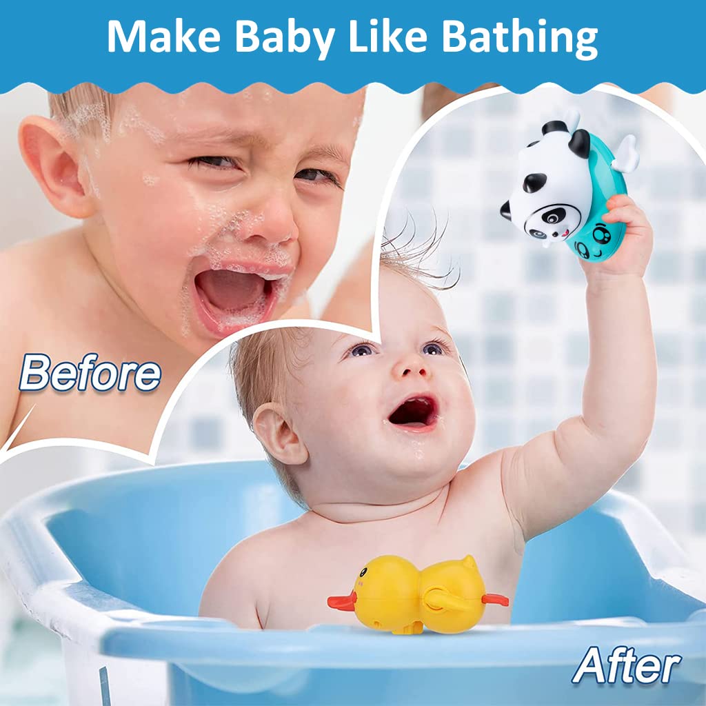 PATPAT Baby Bath Toys for 0 3 Years with Wind Up Swimming Panda and BPA Free ABS Design