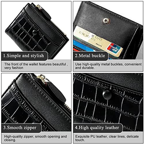 PALAY Small Wallet for Women with 6 Card Slots and Zipper Coin Pocket | PU Leather Black Purse