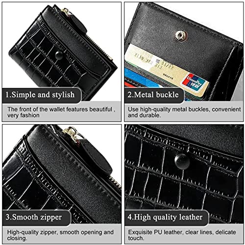 PALAY® Small Women's Wallet for Girls Fashion Stone Pattern Black Purse for Women Stylish Latest Card Holder Bifold Card Bag Girl Wallet