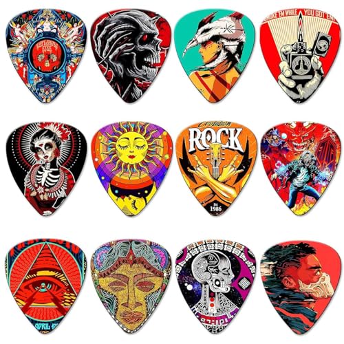 ZIBUYU® Guitar Picks 12 Pack Thin, Medium, Heavy Picks,Variety Pack Artistic Celluloid Guitar Pick for Bass