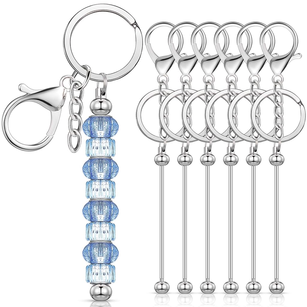 HASTHIP® 6Pcs DIY Keychains for Beading Keychain, No Beads, DIY Beading Keyring Keychain with Lobster Buckle Metal Beaded Keychain for DIY Beading Keychain, Beaded Bag Charms, DIY Crafts Gift