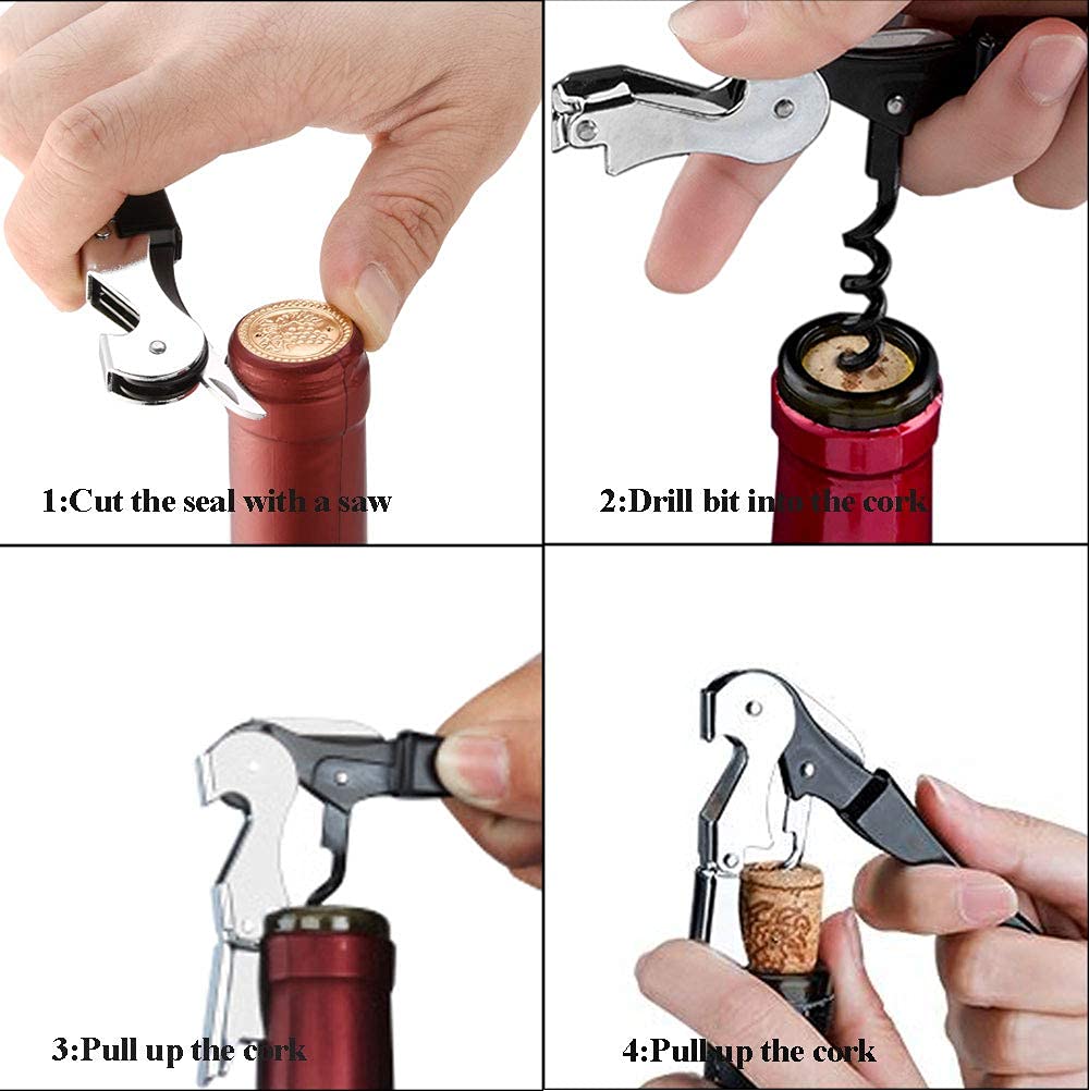 HASTHIP  4PCS Bottle Openers Wine Bottle Opener Kit for Beer or Wine Premium Wine Opener Gift Set Includes Corkscrew Bottle Stopper Wine Pourer and Wine Ring(Gift Packaging)