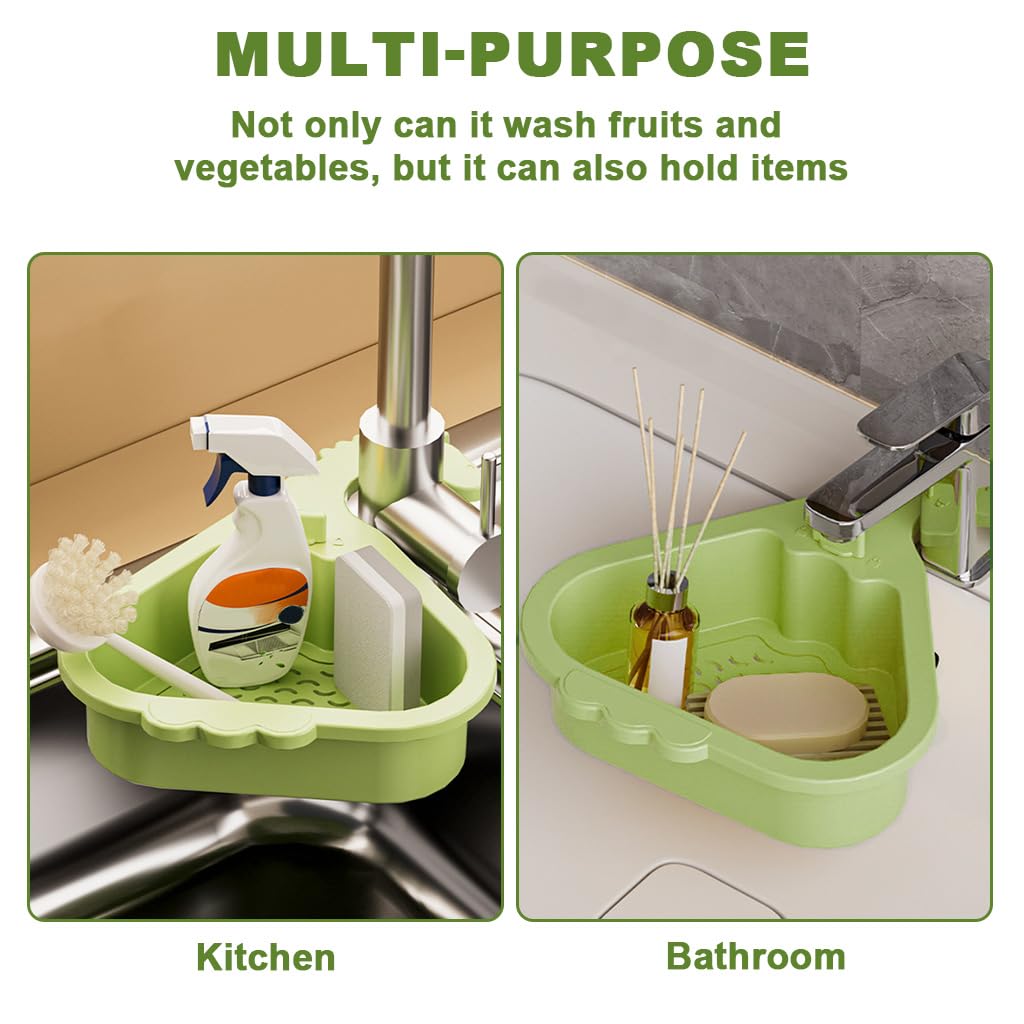 Supvox Sink Corner Rack for Kitchen Use featuring 3 in 1 Automatic Dumping Basket Green