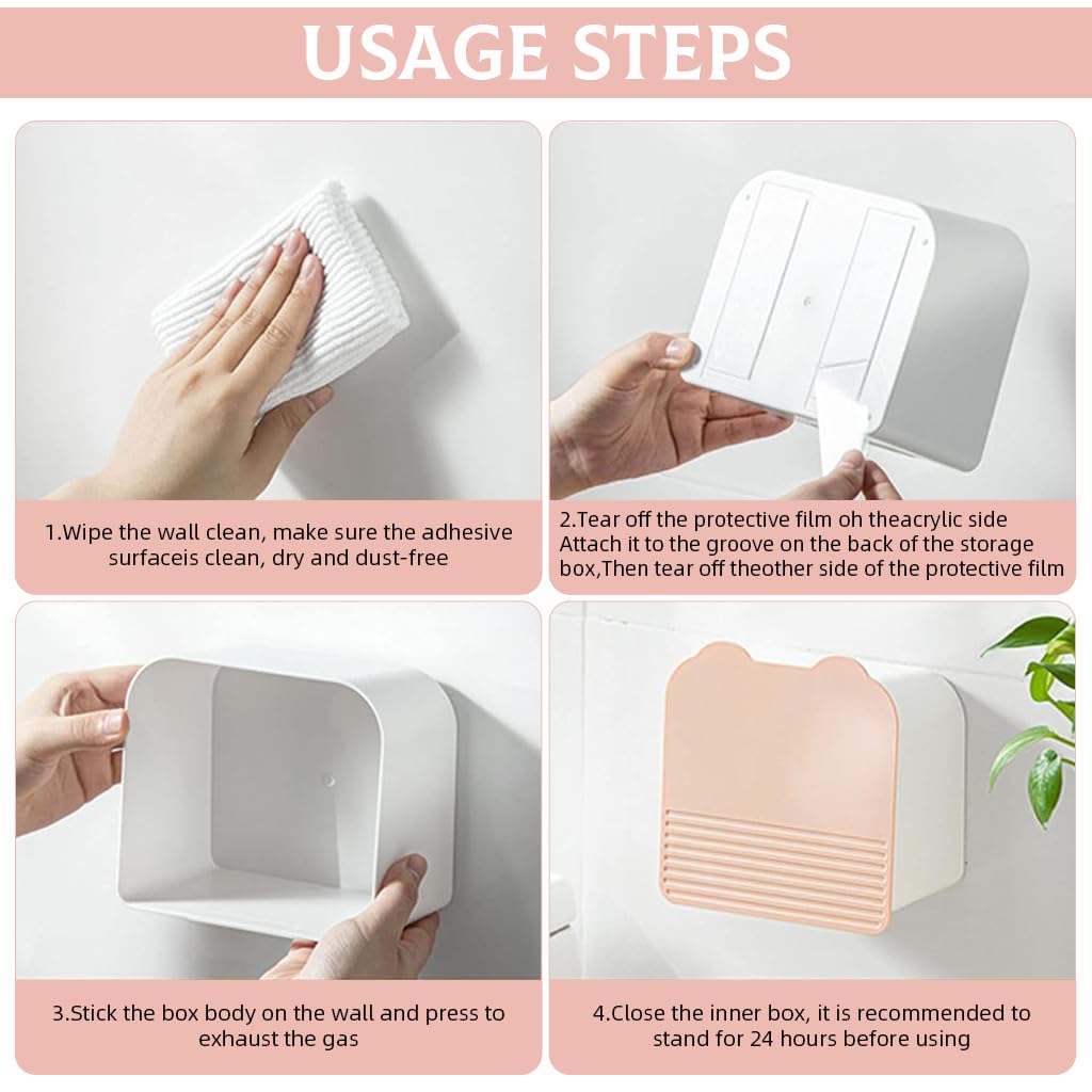 HASTHIP Sanitary Napkin Storage Container with Dual Compartments 6x6x3.5 in Plastic Box | Pink Bathroom Organizer for Women