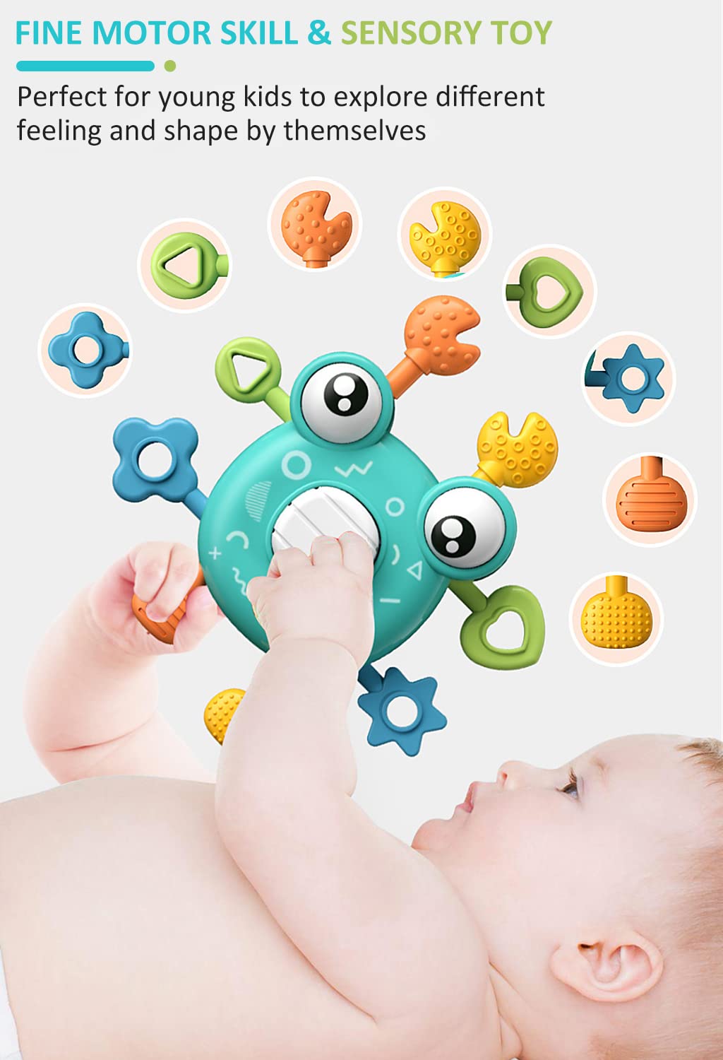 PATPAT Sensory Toys for Kids featuring Pull String Crab Design with Food Grade Silicone | Montessori Fine Motor Skill Toy for Babies 6+ Months