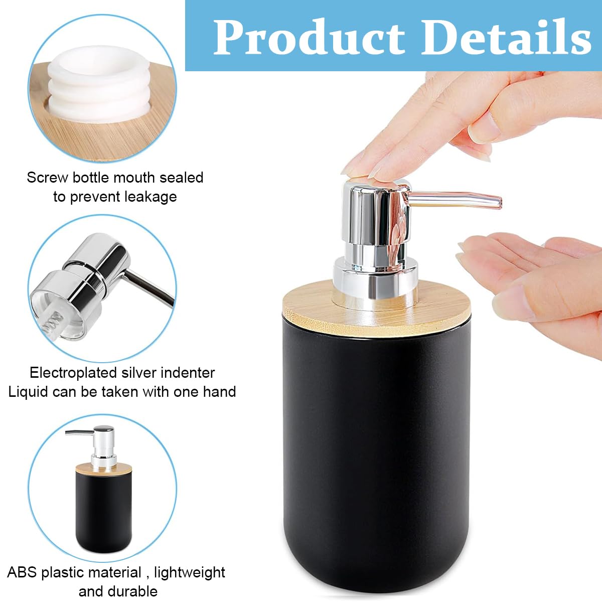 ZIBUYU Bathroom Accessories Set for Modern Decor with Matte Black Finish | 4 Piece Plastic and Bamboo Organizer